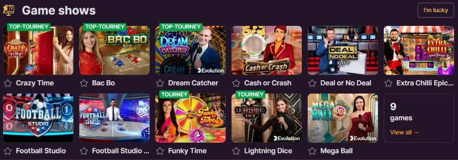 Game shows at Baterybet casino