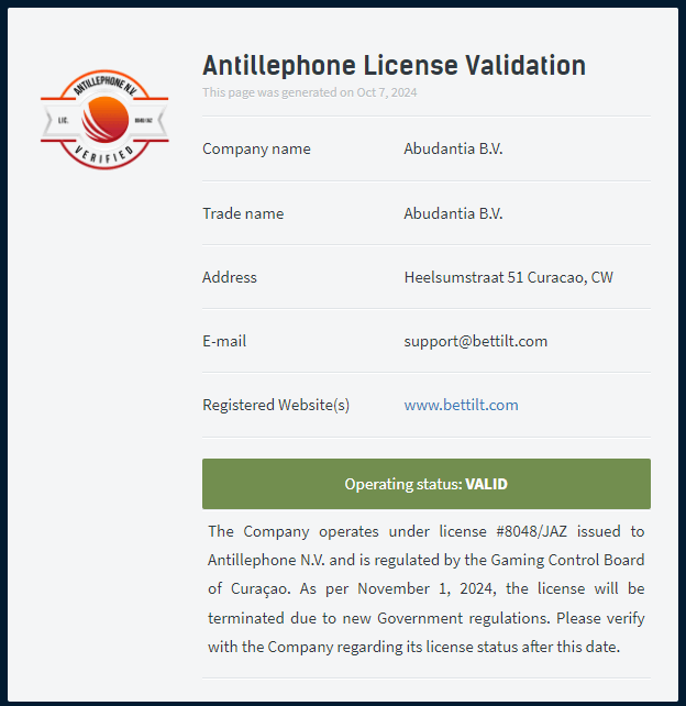 licences casino Bettilt have