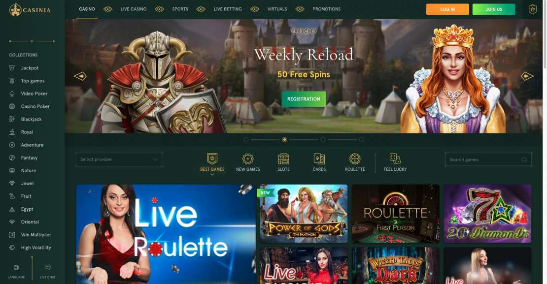 Casinia casino home page Casinia Casino review