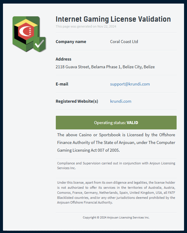 Krundi कैसीनो लाइसेंस
