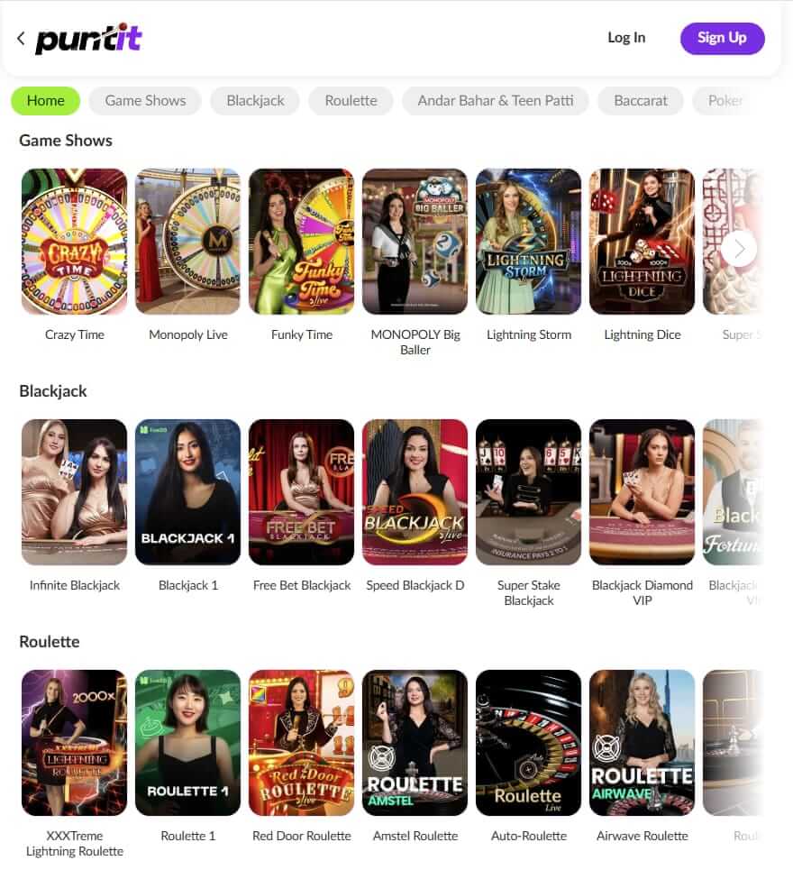 Puntit live casino games in india