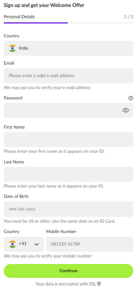 register at Puntit casino